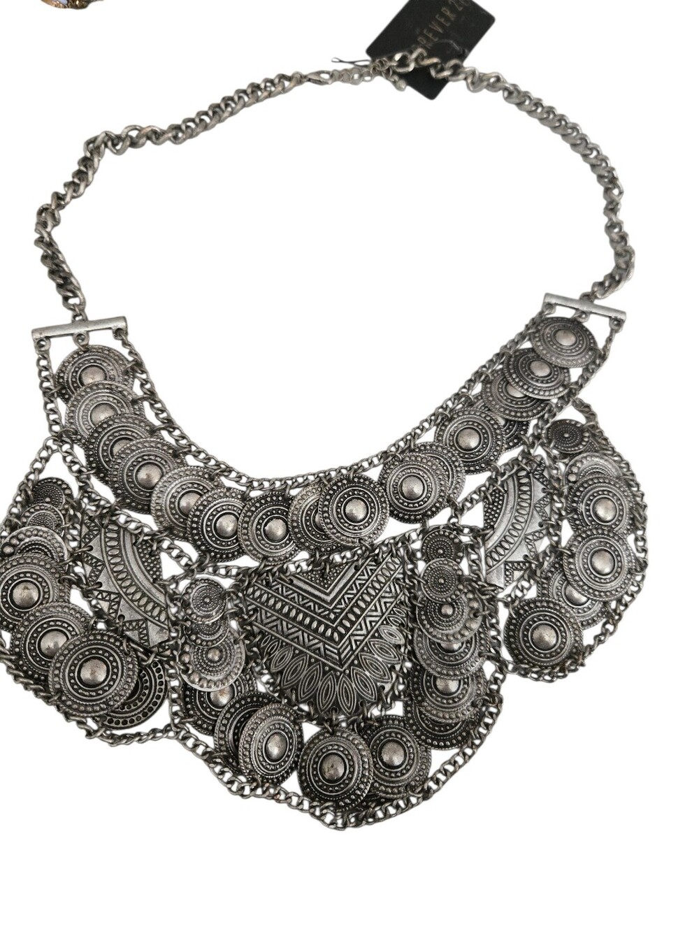 Statement Silver-Tone Bohemian Bib Necklace